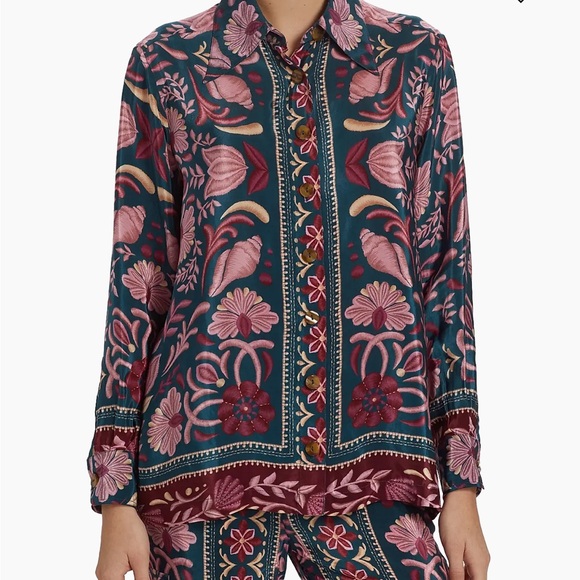 FARM Rio Tops - FARM Rio Seashell Tapestry Buttoned Shirt
